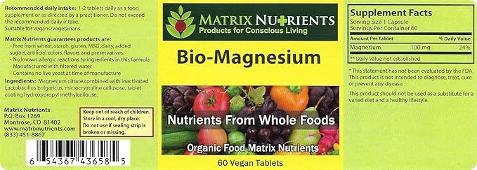 BIO-Magnesium - Premium Magnesium Supplement for: Energy Blood Pressure Muscle Function Sleep Nerve Function Blood Sugar Levels and More! - Vegan Tablets (60ct)