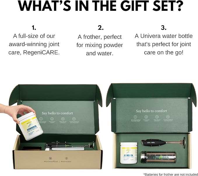 Univera RegeniCARE Gift Set with Bottle and Frother – Joint Support with Glucosamine Univestin MSM Chondroitin – 30 Servings Lemon
