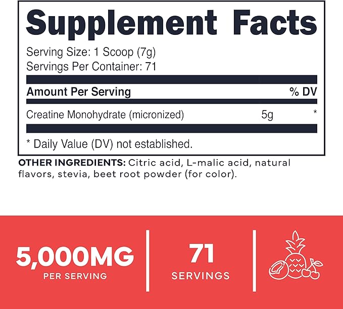 Type Zero Creatine Monohydrate Powder 500 Grams Tropical Punch Flavored - Gluten-Free