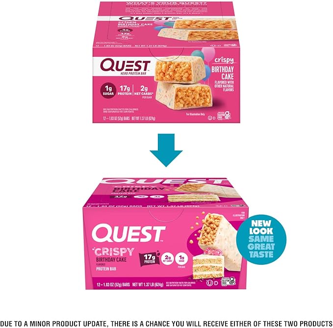 Quest Nutrition Crispy Birthday Cake Protein Bar 17g Protein 1g Sugar 2g Net Carbs Gluten Free Protein Snack Keto Friendly 12 Count