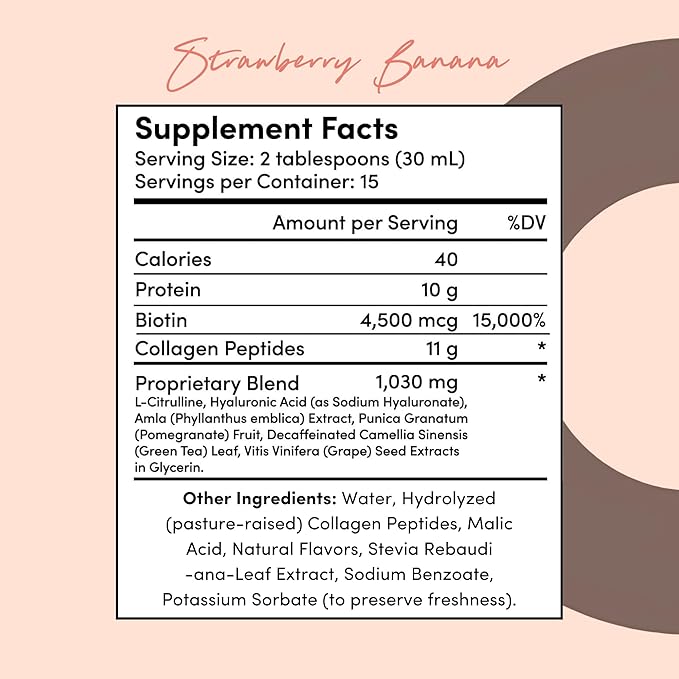 Tranont Glow Liquid Collagen for Women | Multi Collagen Peptides with Hyaluronic Acid &amp Biotin | Hair Skin &amp Nail Support | Hydrolyzed Collagen Shot | Strawberry Banana | 15 fl oz