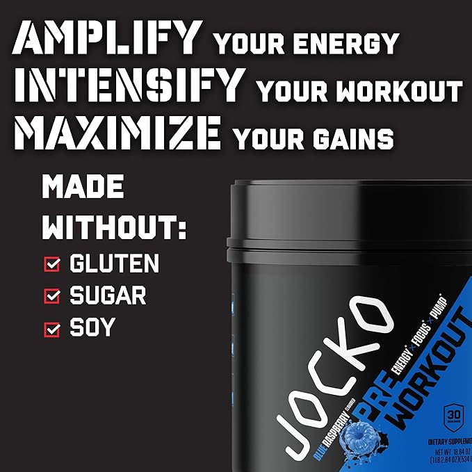 Jocko Fuel Ultimate Pre Workout Powder - Pre-Workout Energy Powder Drink for Men &amp Women - High Stim Sugar-Free Nootropic Blend to Support Muscle Pump Energy &amp Recovery 200mg Caffeine Blue R