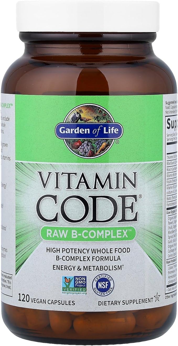 Garden of Life Vitamin B Complex 120 Vegan Capsules High Potency Vitamins for Energy &amp Metabolism with B6 Folate &amp B12 as Methylcobalamin Plus Probiotics