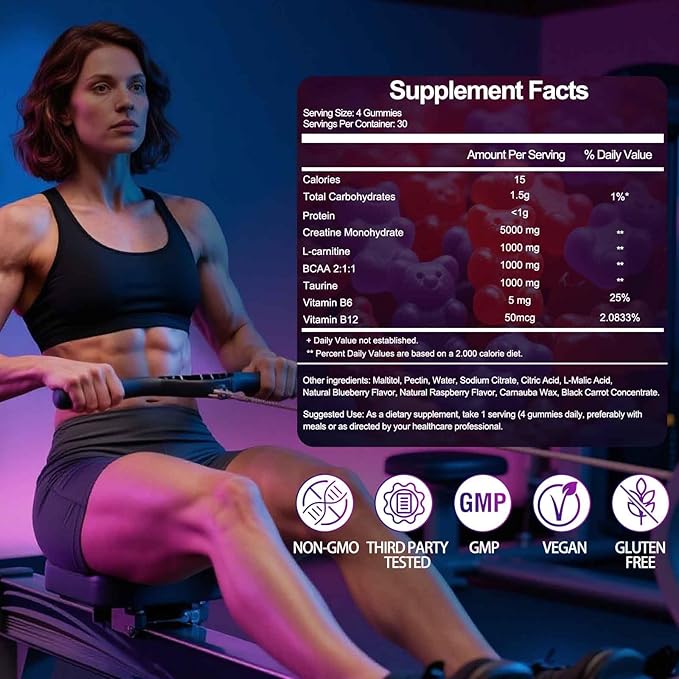 Swing Arm Creatine Monohydrate Gummies 8000 mg for Men &amp Women 120 Creatine Gummies for Muscle Growth Strength &amp Recovery Sugar Free Pre-Workout Supplement - Raspberry &amp Blueberry Flavo