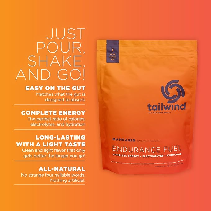 Tailwind Nutrition Endurance Fuel Carbohydrate &amp Electrolyte Sports Drink Mix Powder Gluten-Free Vegan Mandarin 50 Servings