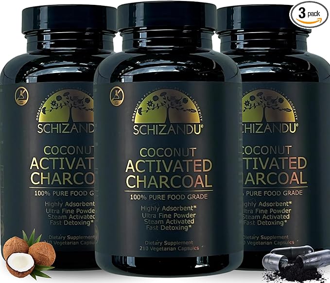 Activated Coconut Charcoal Capsules- Supports Health - Vegan Organic Non-GMO No Additives - X-Large Bottle 210 Count - Pack of 3