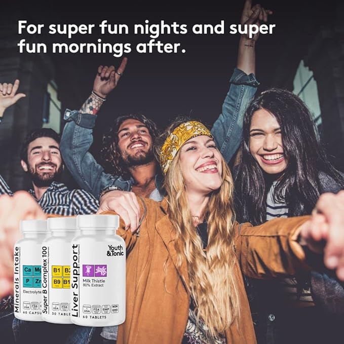 Liver Support &amp Pleasant Morning Pills | After Party Supplement Kit with Milk Thistle + Electrolytes &amp B Complex Vitamins Recovery | Rapid Hydration Mental Focus More Energy for a Better You