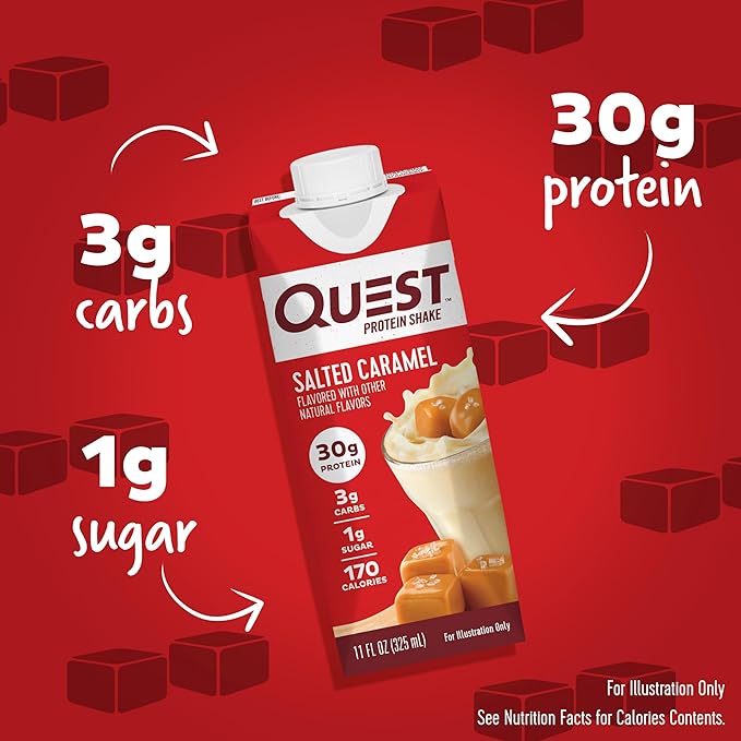 Quest Nutrition Protein Shake Salted Caramel 4 Count Bundle with Birthday Cake Frosted Cookies Twin Pack