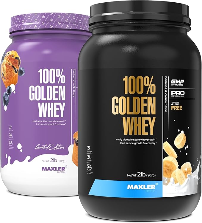 Maxler 100% Golden Whey Blueberry Muffin and Bananas &amp Cream Bundle