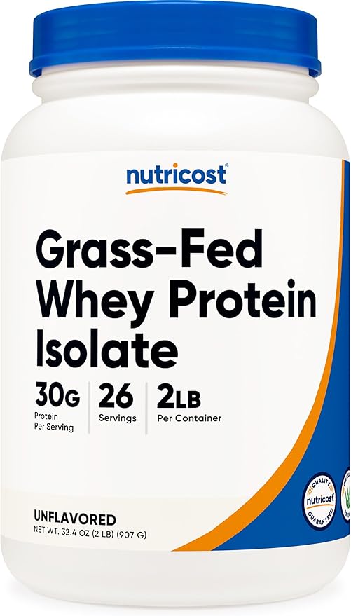 Nutricost Grass-Fed Whey Protein Isolate (Unflavored) 2LBS - Non-GMO Gluten Free Pure Protein