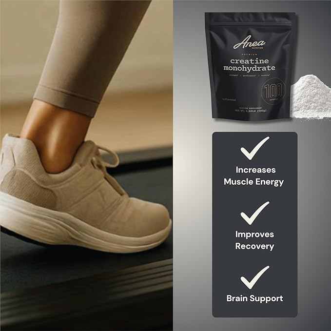 Anea Creatine Monohydrate - Unflavored | 5g Creapure® per Serving | Supports Muscle Energy Strength &amp Recovery | Pure &amp Filler-Free | Made in GMP Facility