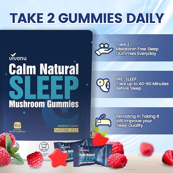 Sleep Gummies for Adults with L-Theanine Magnesium Reishi MushroomValerian Root Passionflower | Non-Habit Forming Sleep Aid | Non-GMO Sleep Gummies Melatonin Free | Raspberry Flavor (180pcs)
