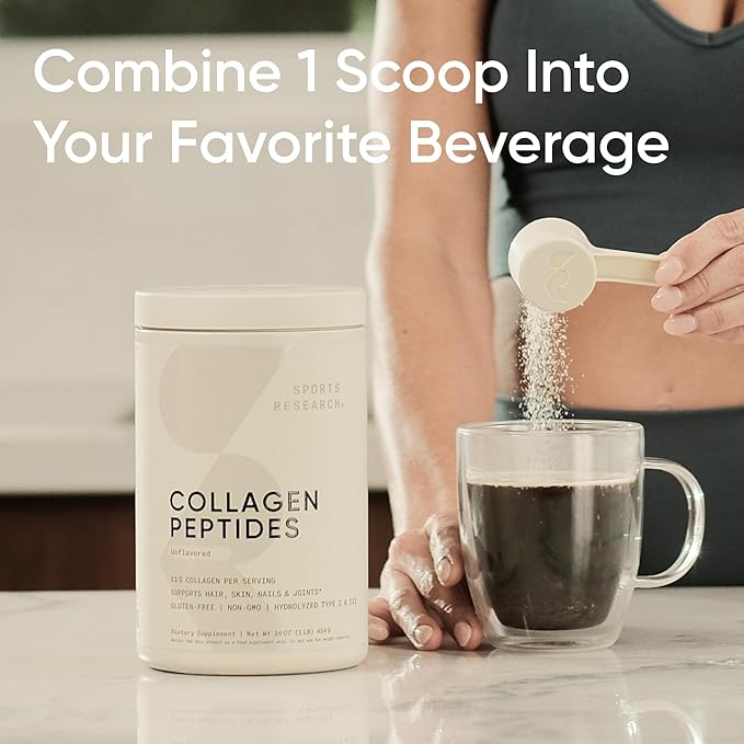 Sports Research Collagen Peptides - Hydrolyzed Type 1 &amp 3 Collagen Powder Protein Supplement for Healthy Skin Nails &amp Joints - Easy Mixing Vital Nutrients &amp Proteins Collagen for Women