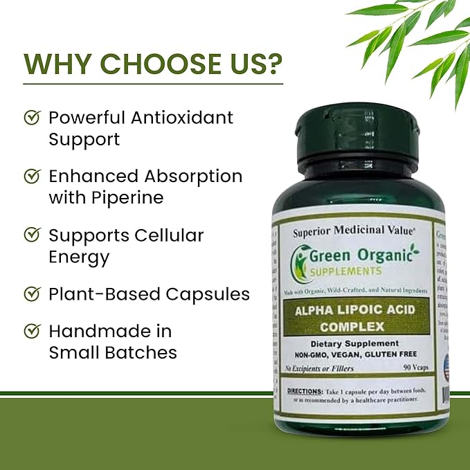 Green Organic Supplements' Alpha Lipoic Acid Complex ALA 90 VCaps Alpha Lipoic Acid Capsules (Pack of 4)