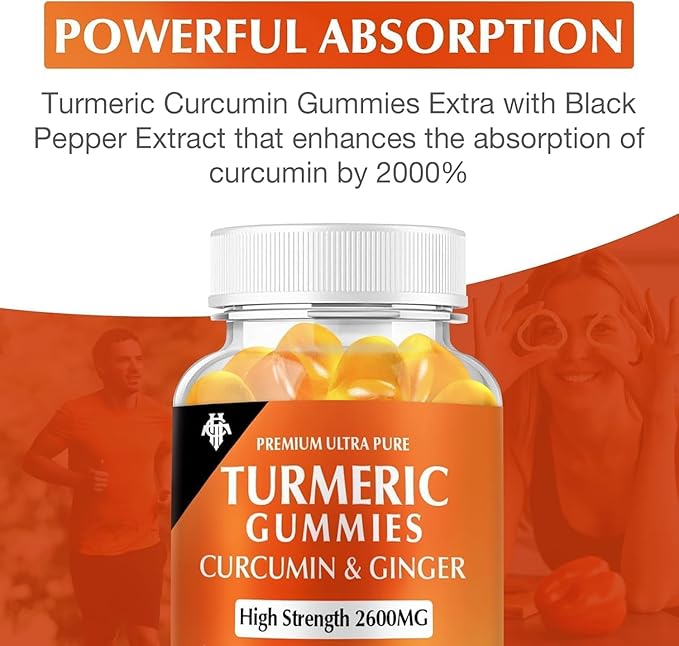 Turmeric Curcumin Gummies (3 Pack) - Turmeric Curcumin Supplements with Ginger &amp Black Pepper Gummies for Immune Muscle Support Healthy Skin - Vegan Gluten Free Low Sugar - for Adults
