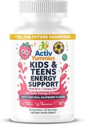 Kids &amp Teens Energy Support with Vitamin B12 + Folate (B9) - Supports Energy Production Brain Function &amp Metabolism - Gluten Free - Raspberry Flavor - Soft Chew 60 Gummies (60 Servings)