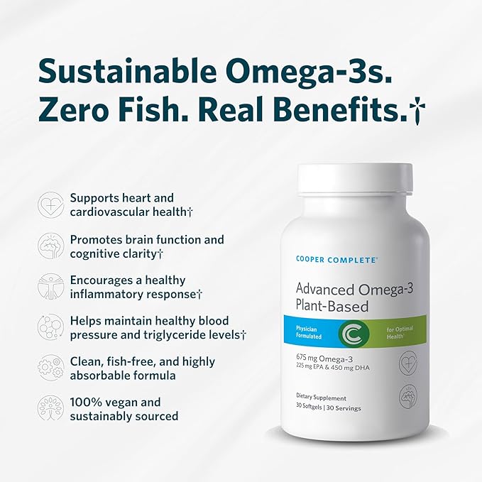 Cooper Complete Advanced Omega-3 Plant-Based Vegan Softgels 675mg Omega-3 225 mg EPA &amp 450mg DHA 30 Servings