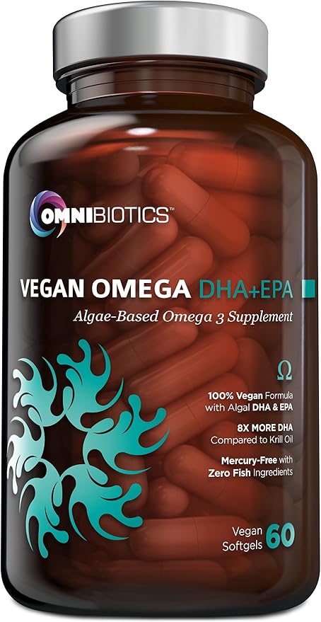 OmniBiotics Vegan Omega 3 DHA EPA Supplement – MD-Certified Prenatal Supplement with 8X More DHA Than Krill Oil Fish-Free Non-GMO – 60 Vegan Capsules