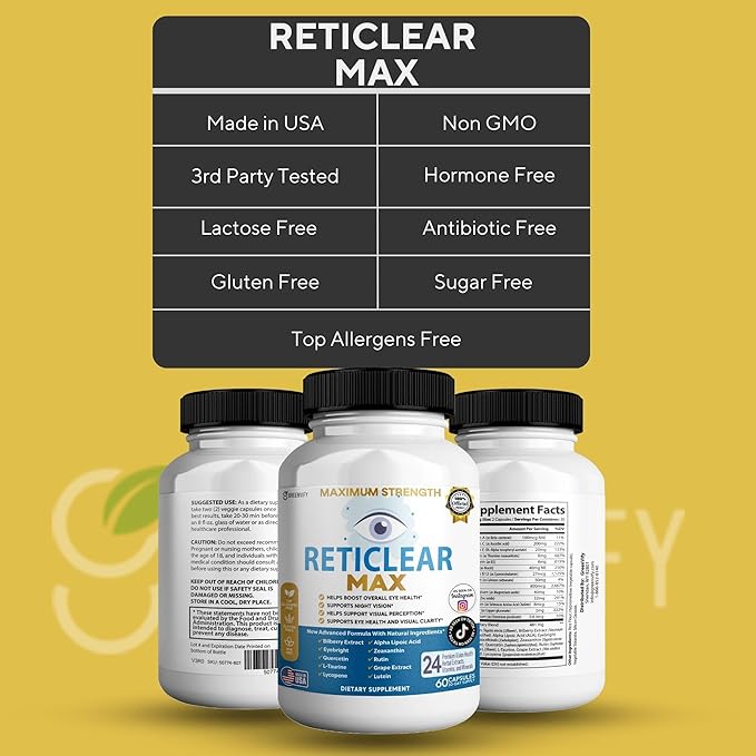 Reticlear Max Eye Health Supplement 60 Capsules Vision Support with 24 Natural Ingredients 30 Day Supply (1)