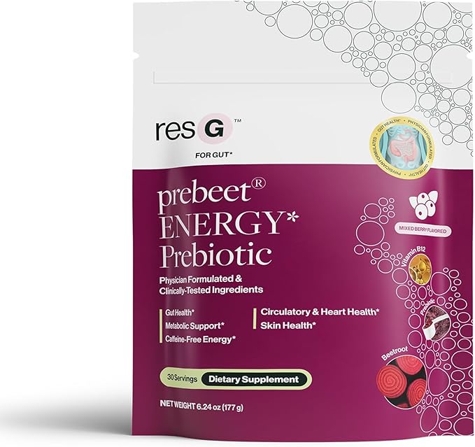 resG prebeet - Prebiotics Drink for Digestion Occasional Constipation Gas Bloating with Akkermansia Support w/Beet Root &amp Fiber Gut Health for Women &amp Men - 180g (30 Servings)