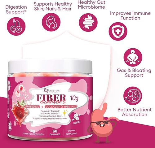 10G Fiber Gummies with Collagen Peptides Hyaluronic Acid Vitamin C ACV 30 Billion CFU Probiotics – Sugar Free Collagen Gummy for Skin Hair &amp Nails – Digestive Health Support – 60 Cts