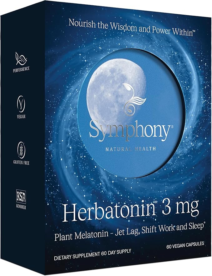 Herbatonin® 3mg - The First Phyto-Melatonin (Natural Plant Melatonin) for Sleep Cycle Body Clock and Circadian Rhythm Support for Jet Lag Shift Work and Sleeplessness 60 Vegan Capsules