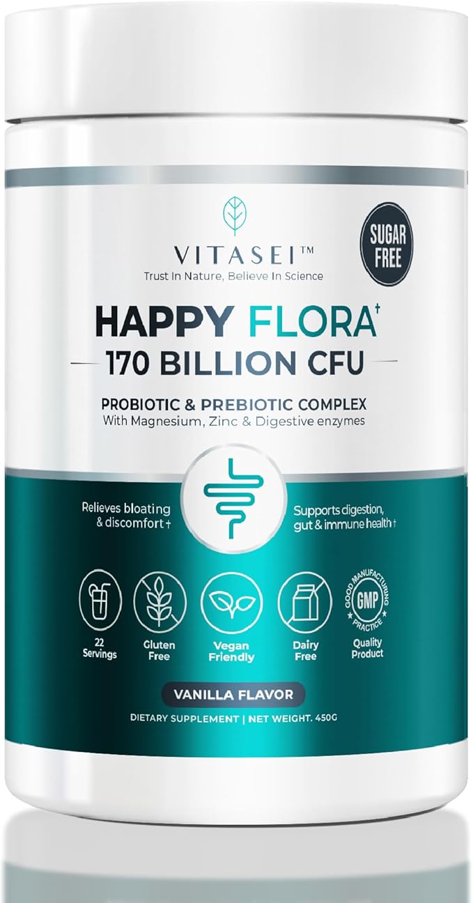 VITASEI Happy Flora Probiotic &amp Prebiotic Complex with Magnesium and Zinc - 16 oz