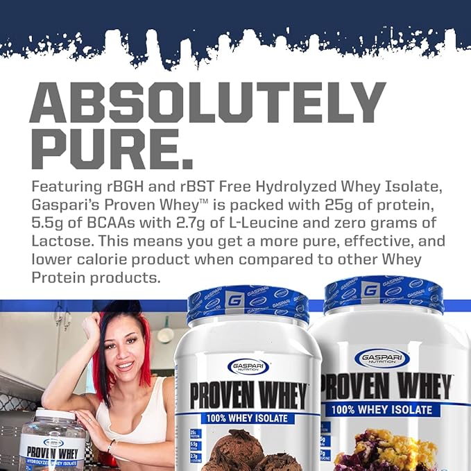 Gaspari Nutrition Proven Whey 100% Hydrolyzed Whey Isolate High Protein Lactose Free Low Carbohydrate and Low Sugar (4lb Vanilla Ice Cream)