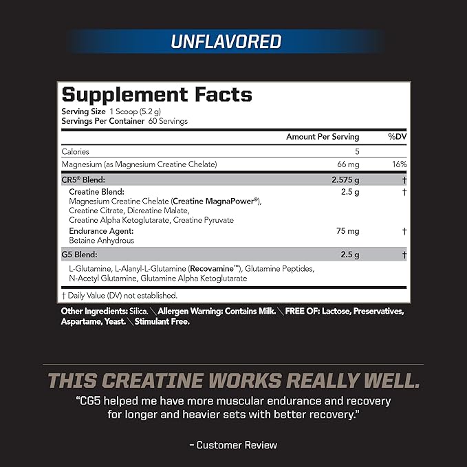 PMD Sports CG5 Premium Creatine &amp L Glutamine Powder Power Recovery Build Lean Muscle Increase Workout Performance Maximum Strength Pre Workout &amp Post Workout Unflavored 60 Servings (Pac