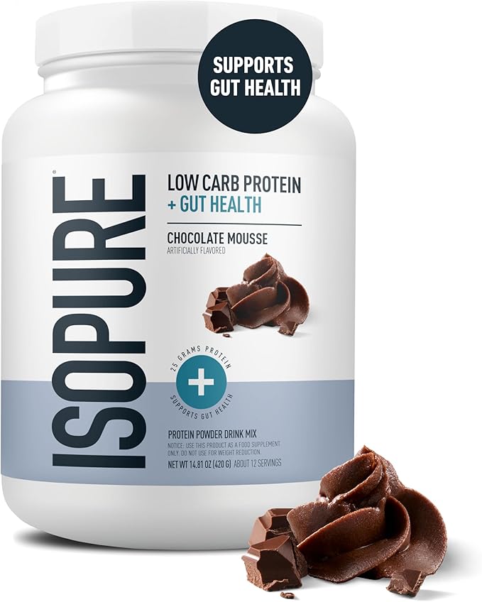 Isopure Protein + Gut Health &amp Immune Support Powder Chocolate Mousse 25g Whey Protein with Prebiotics &amp Vitamins 12 Servings (Pack of 1)