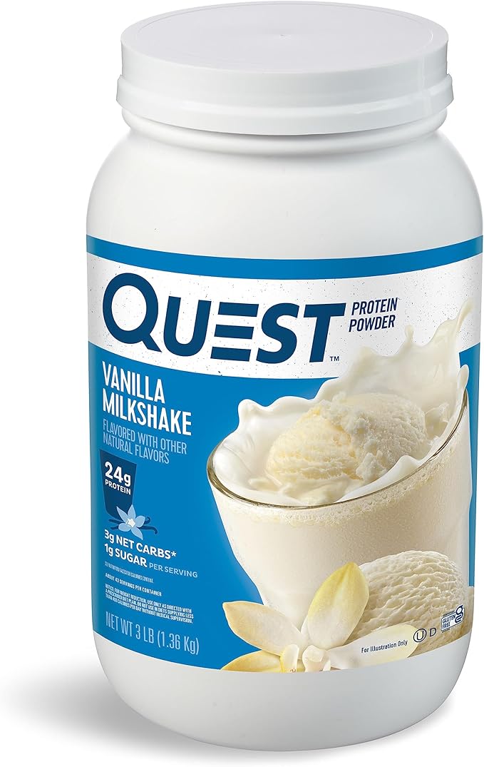 Quest Nutrition Vanilla Milkshake Protein Powder 24g of Protein 1g of Sugar Low Carb Gluten Free 3 Pound 43 servings &amp Salted Caramel Protein Powder 26g Protein 1g Sugar Low Carb Gluten