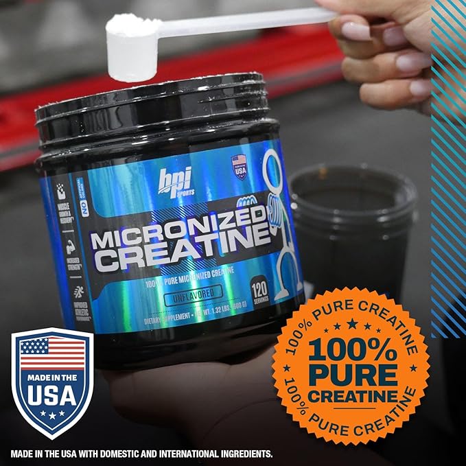 BPI Sports Micronized Creatine - Increase Strength - Reduce Fatigue - Lean Muscle Building - 100% Pure Creatine - Better Absorption - Supports Muscle Growth - Unflavored - 120 Servings - 21.16 Ounce