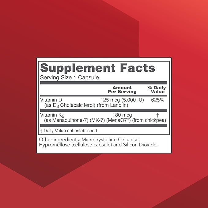 PROTOCOL FOR LIFE BALANCE - K2 MK-7 and D3 - Vascular Health and Structural Support Bone Strength Appetite Suppressant Natural Weight Loss Supports Calcium Absorption - 60 Veg Capsules