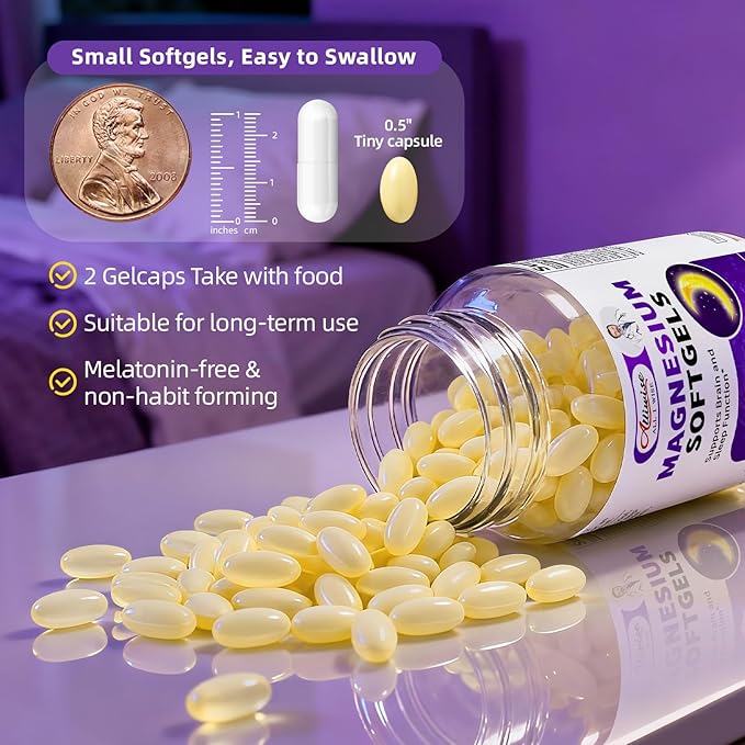 2 Pack High Absorption Magnesium Glycinate 400mg Softgels Supplement Magnesium with Calcium - Highly Bioavailable - with Vitamin D3 &amp K2 for Sleep Mood Brain Support