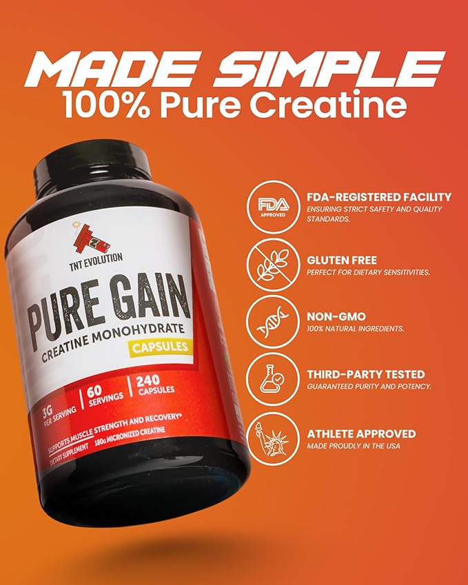 Creatine Monohydrate Capsules – 750mg Capsule for Men &amp Women – 60 Serving – Pure Micronized Creatine for Strength Fitness &amp Sport – 240 Count Gluten Free Nutritional Supplement