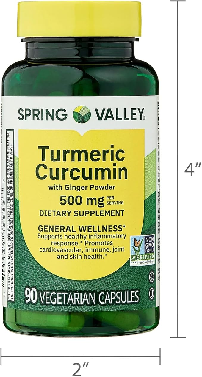 SUREFECT Spring Valley Turmeric Curcumin with Ginger - 90 Vegetarian Capsules 500mg per Serving Organizer