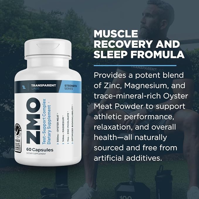 Transparent Labs ZMO - Muscle Builder for Men &amp Women with Zinc Magnesium Glycinate &amp Oyster Powder for Muscle Recovery - 60 Count