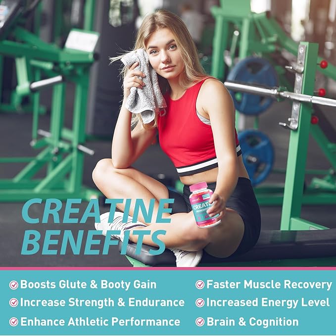 Creatine for Women 120 Counts Creatine Monohydrate Gummies - No Bloating - Creatine Pre and Post Workout Chewables Supplement with Taurine &amp B6 - for Recovery Strength Energy &amp Booty Perfo