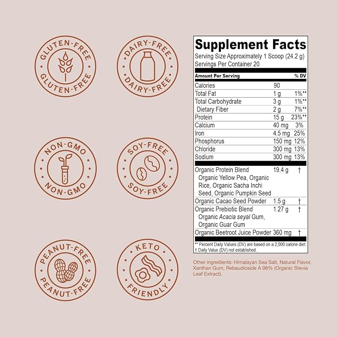 Live Conscious Cosmic Cacao - Organic Vegan Protein Powder Chocolate Flavor Plant-Based Blend - Pea Protein Brown Rice Pumpkin Sacha Inchi - 20 Servings 17 oz