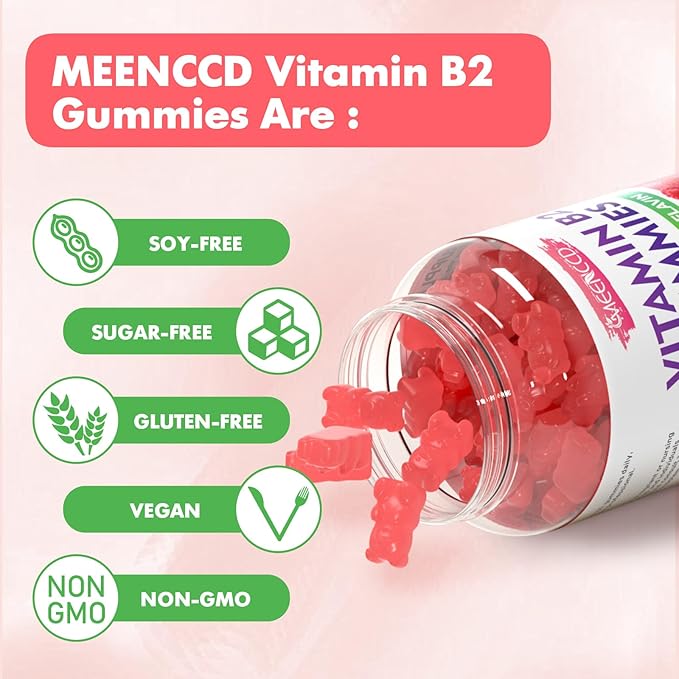 Vitamin B2 Gummies Riboflavin 400mg Supplement with Magnesium for Kids &amp Adults B2 Gummies for Migraine Relief &amp Nervous System Support Vegan Sugar-Free Raspberry Flavor 60 Count