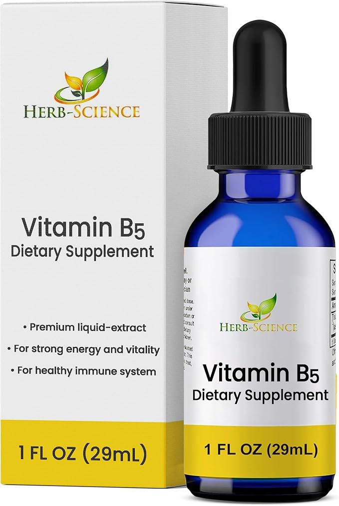 Liquid Vitamin B5 Drops Pantothenic Acid Supplement Alcohol Free Vegan Non-GMO Liquid Formula 1 Fl Oz