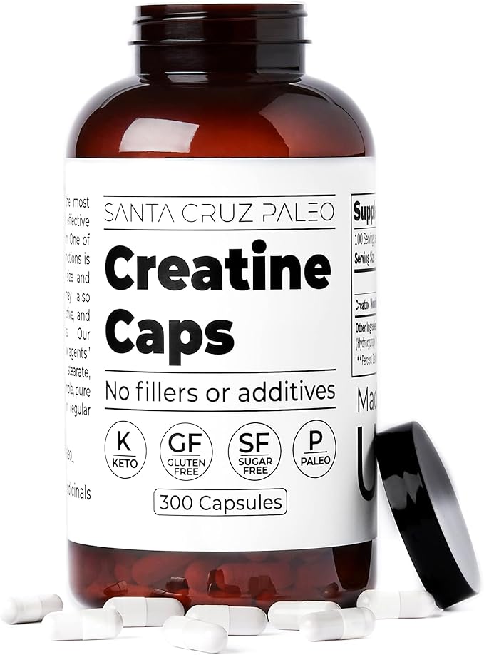 Santa Cruz Paleo Creatine Capsules Supports Muscle Growth &amp Energy Gluten Free Keto Sugar Free Paleo No Fillers or Additives Creatine Monohydrate Pills 2500mg 100 Servings 300 Capsules