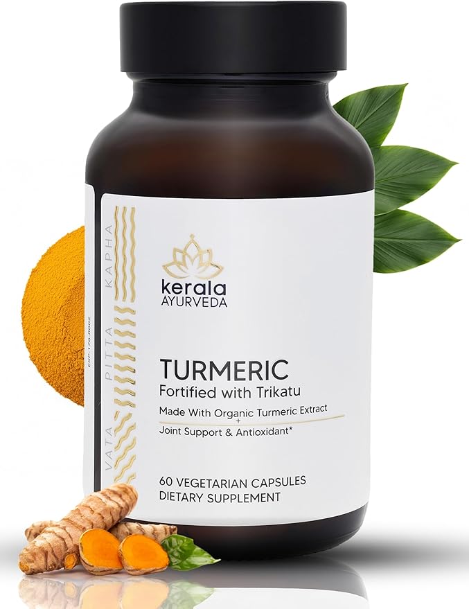 Kerala Ayurveda Turmeric Fortified with Trikatu Capsules (60 Capsules) | 20x Bio Available | Turmeric Supplement for Joint Health &amp Immune Support | Anti-Inflammatory Supplement | Prop 65 Complian