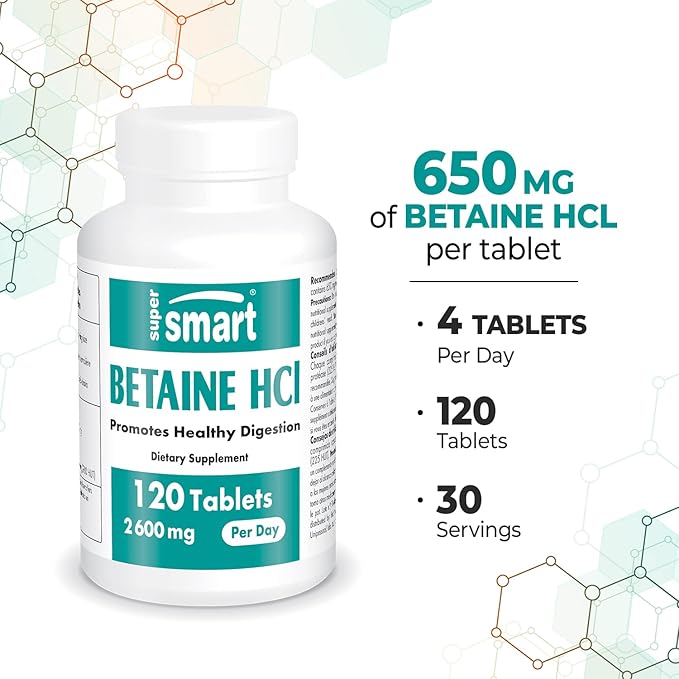 Supersmart - Zinc L-Carnosine + Betaine HCl Bundle (Gastric Health) | Non-GMO &amp Gluten Free - Vegetarian Capsules
