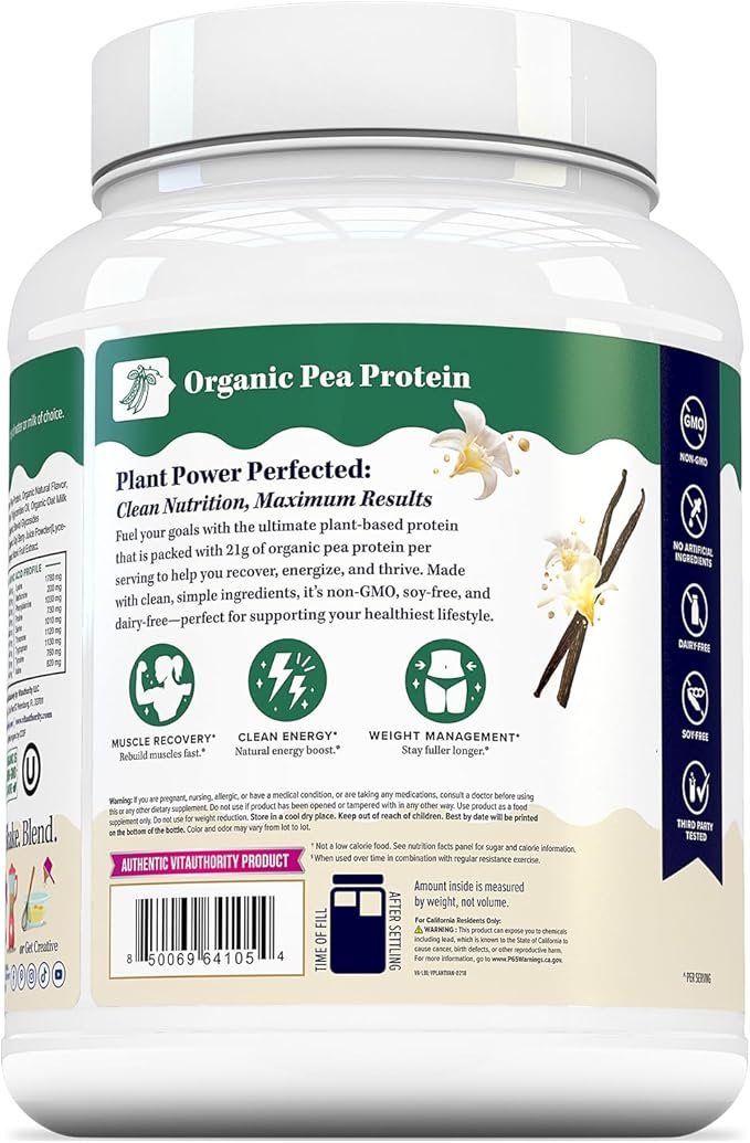 Organic Plant Based Protein for Women Complete Vegan Protein Powder with BCAAs &amp MCTs Plant-Based 21g Dairy-Free Gluten-Free No Added Sugar Supports Muscle Recovery (Vanilla Flavored 30 Servi