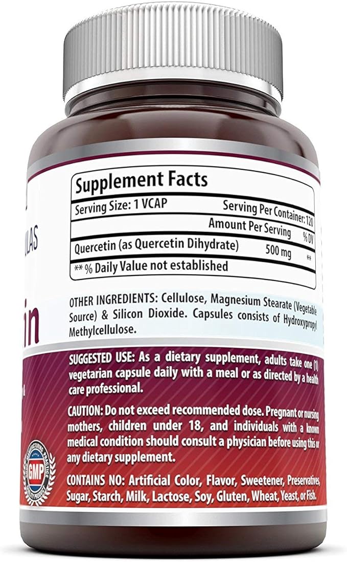 Amazing Formulas Quercetin 500 Mg 120 VCaps - Dietary Supplement Vegan Capsules Non-GMO Gluten Free - Optimal With A Balanced Diet and Regular Exercise