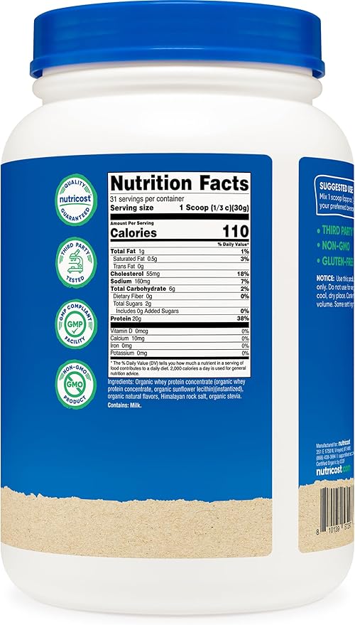 Nutricost Organic Whey Protein Concentrate French Vanilla Flavored (2LBS) - Gluten-Free Non-GMO