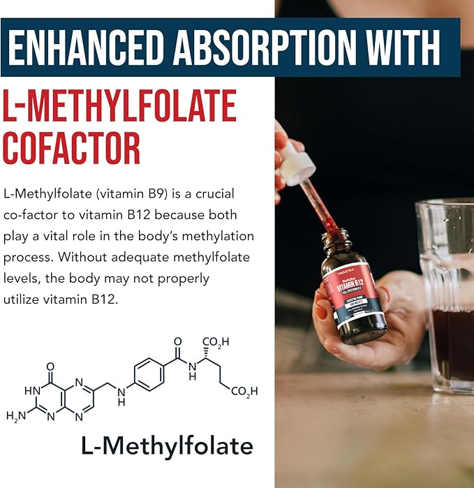 BioActive Vitamin B12 1000 mcg | Contains 3 BioActive Forms B12 Plus Methylfolate Cofactor - Methyl B12 Adenosyl B12 &amp Hydroxy B12 | Sublingual Form Cherry Flavor Organic Vegan (180 Servings)
