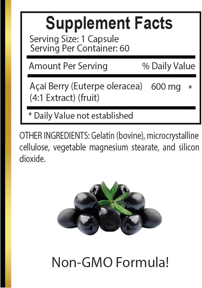 Acai Berry Extract 4:1 Supplement – Superfruit Acai Capsules for Everyday Wellness Energy &amp Plant-Based Nutrition 60 Capsules