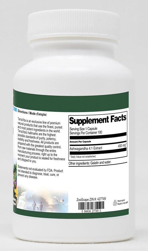 Ashwagandha 4:1 Extract - 450 mg (100 Capsules ZIN: 427749) - 2 Pack